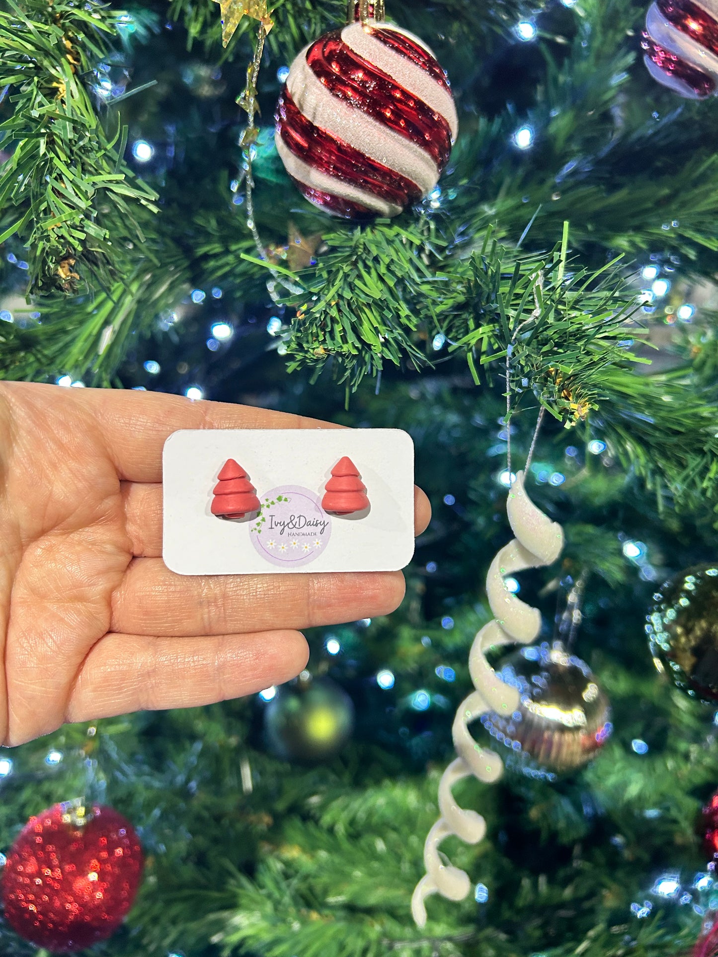 Pink Christmas Tree Studs