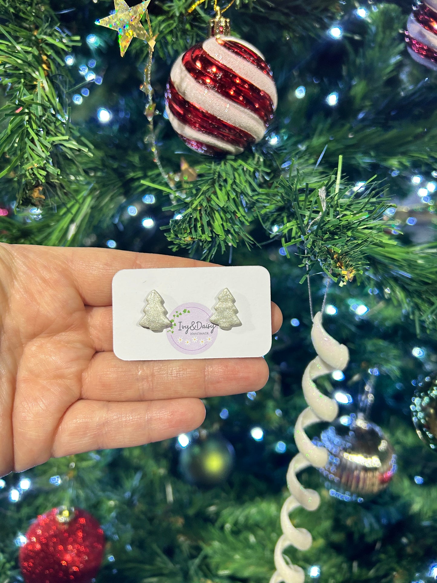 Silver Christmas Tree Studs