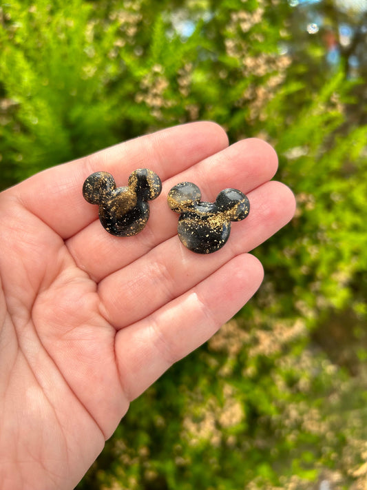 Black sparkle mouse earrings