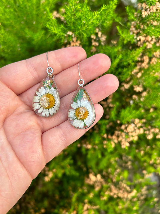 Unique handmade pressed cream flower earrings