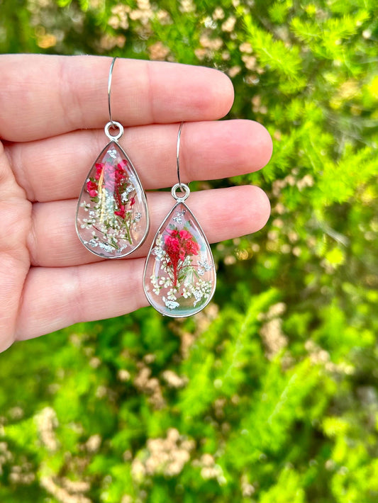 Unique handmade red and white flower earrings