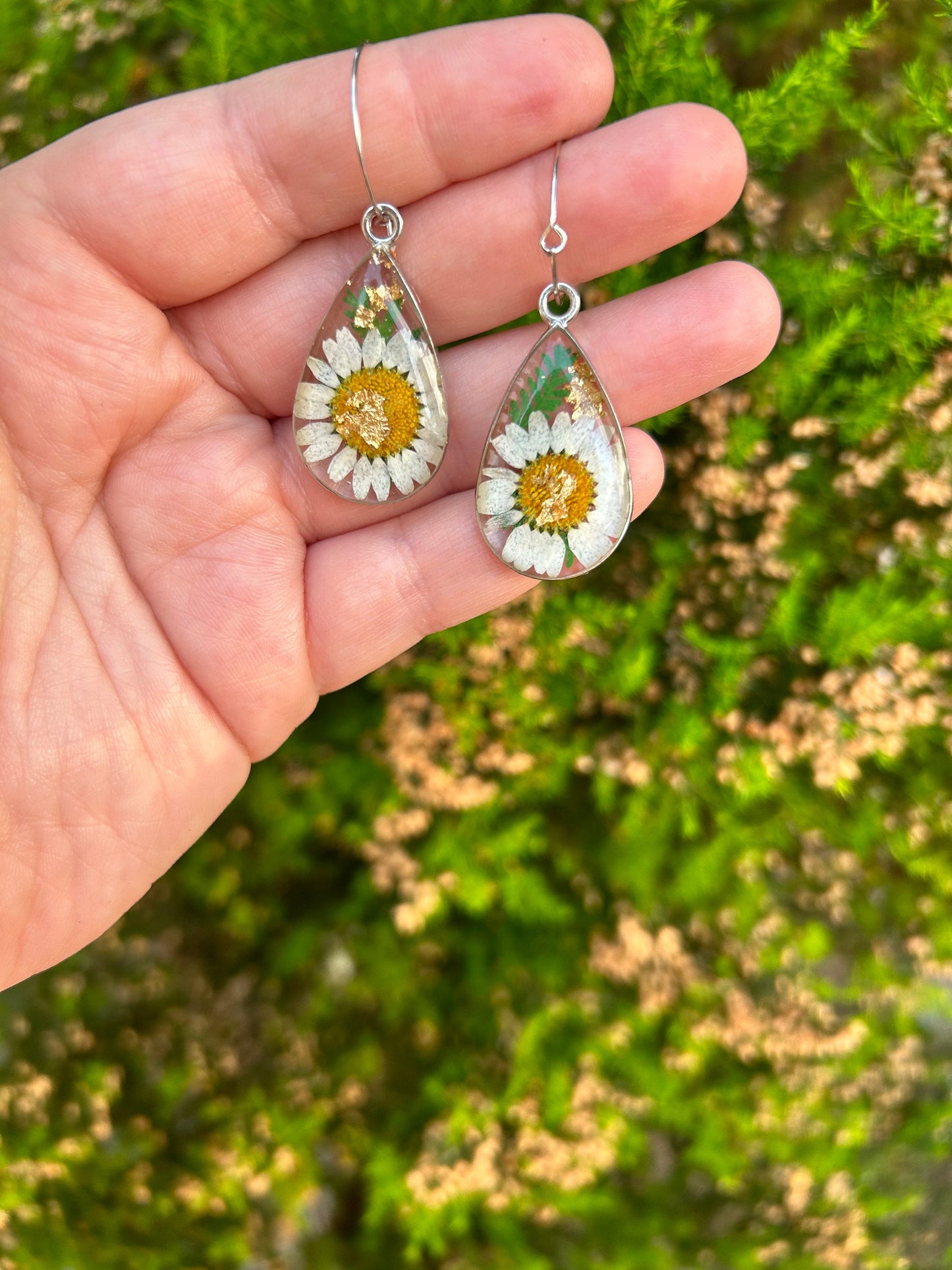 Unique handmade pressed cream flower earrings