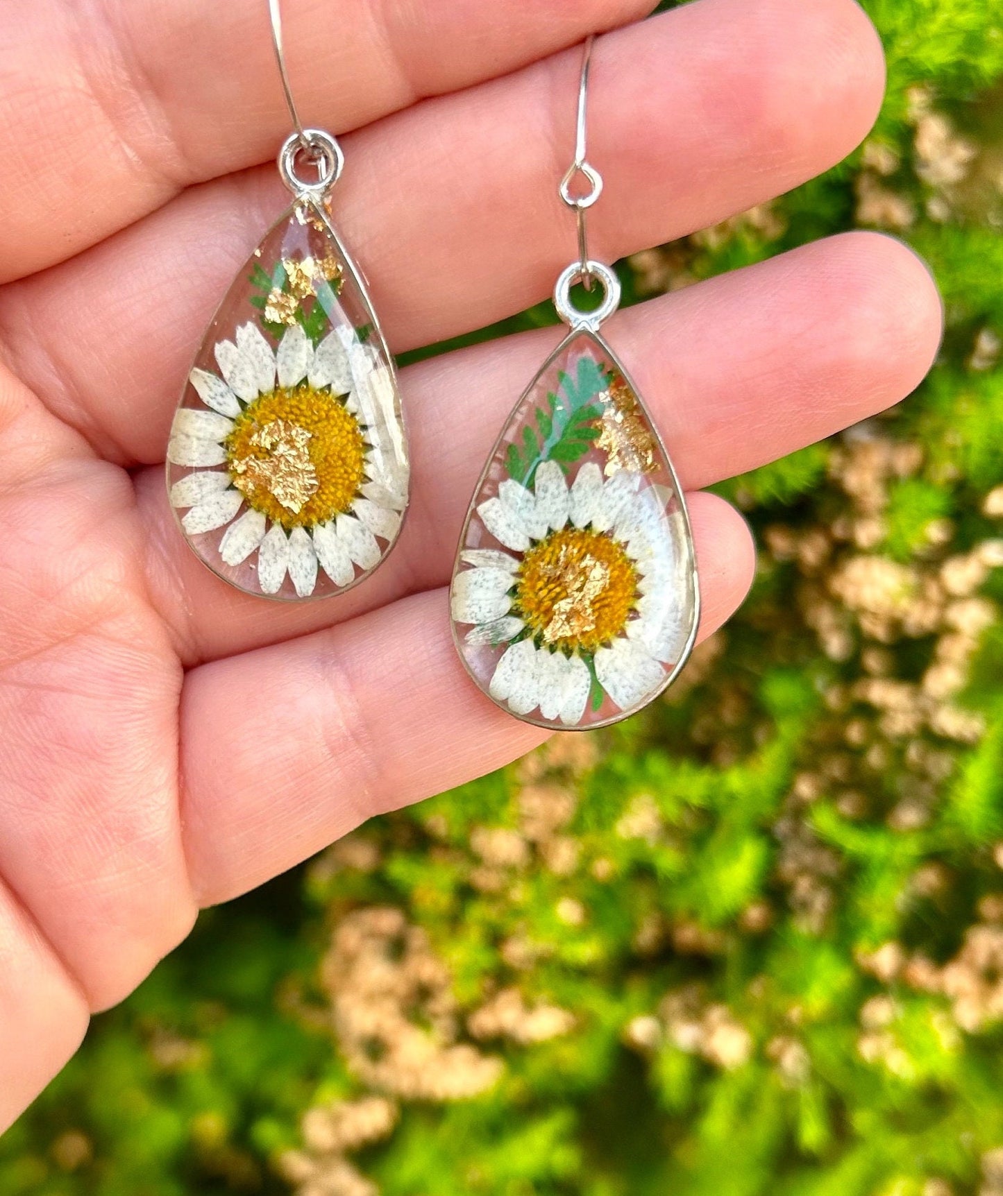 Unique handmade pressed cream flower earrings